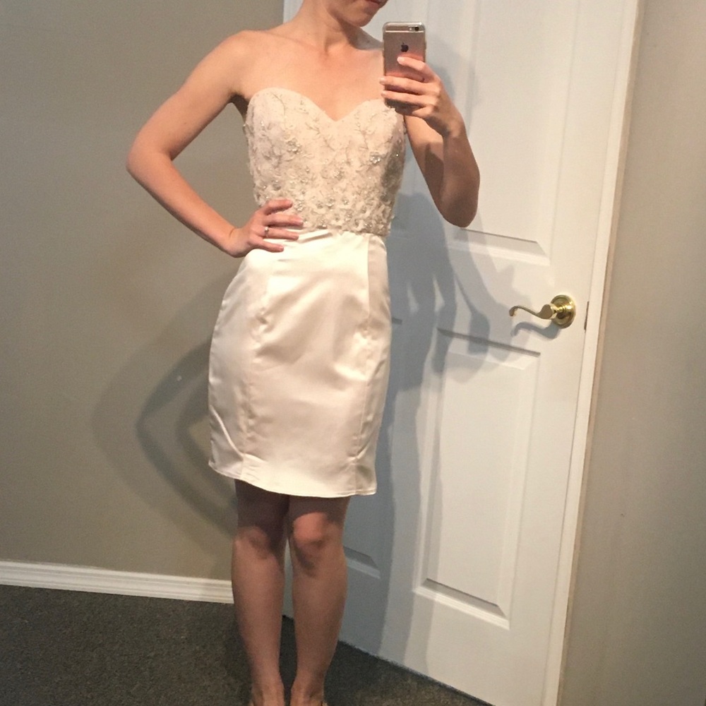 Lazaro blush altered knee length dress